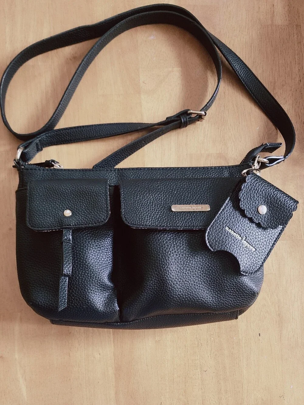 Nanette Lepore Black Faux Leather Purse/Bag Zip Top Close Coin Pouch Attached